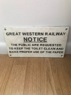 Vintage Cast Iron Great Western Railway Public Restroom Sign- 6 1/2 in x 11 1/2 in
