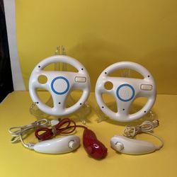 Nintendo Wii Nunchuck and Racing Wheel accessories Lot Authentic