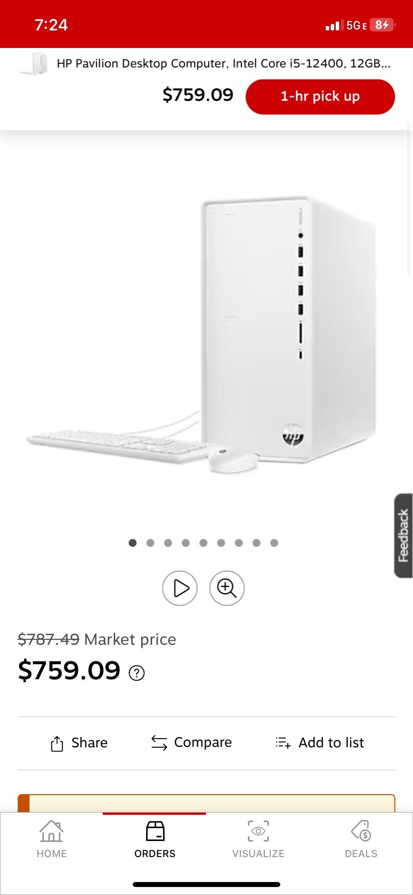 Brand New HP Pavilion Desktop Computer, Intel Core i5-12400, 12GB RAM, 256GB SSD, Mouse & Keyboard Included, Windows 11 Home