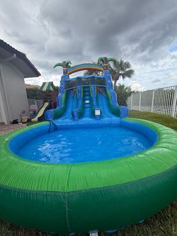 Inflatable Pool & Blower 13Ft - Wet Dry Dual Slide.