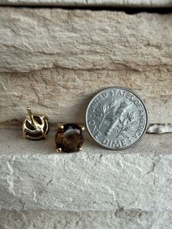 14K Gold Smoky Quartz Stud Earrings