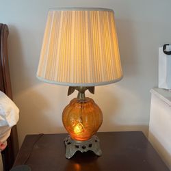 Vintage Orange Glass Brass Eagle Table Lamp With Shade