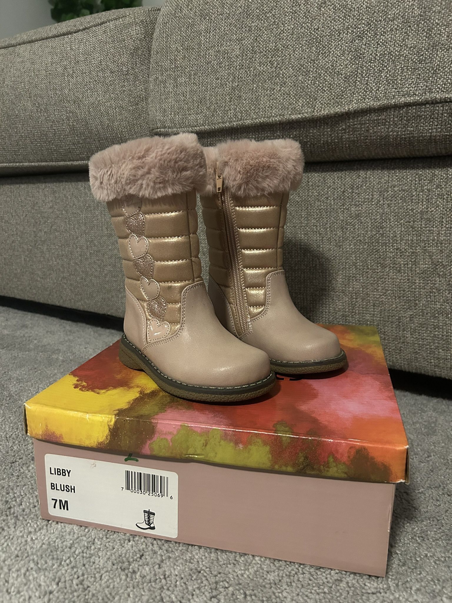 Rachel Toddler Girls Tall Boots Size 7 Pink Gold Faux Fur Trim Cozy & Comfy