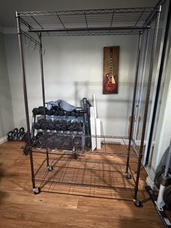 Avex 3 Tiers Wire Shelving Rolling Clothes Rack with Rod Bronze