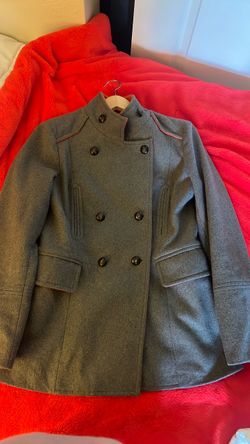Gray Double-Breasted Wool Blend Coat