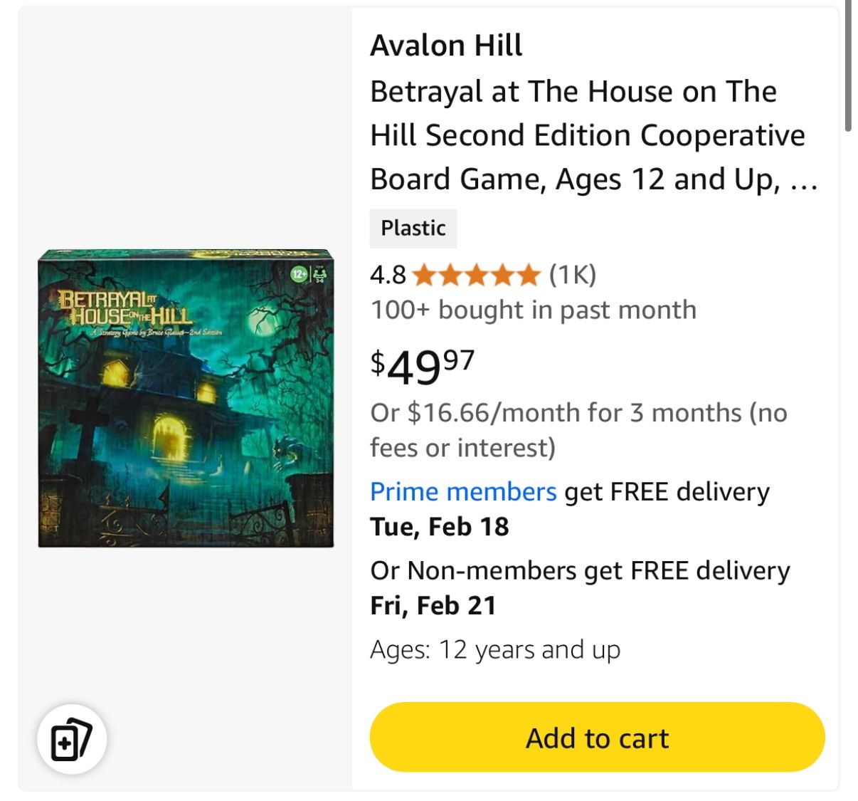 Betrayal At House On The Hill Board Game 