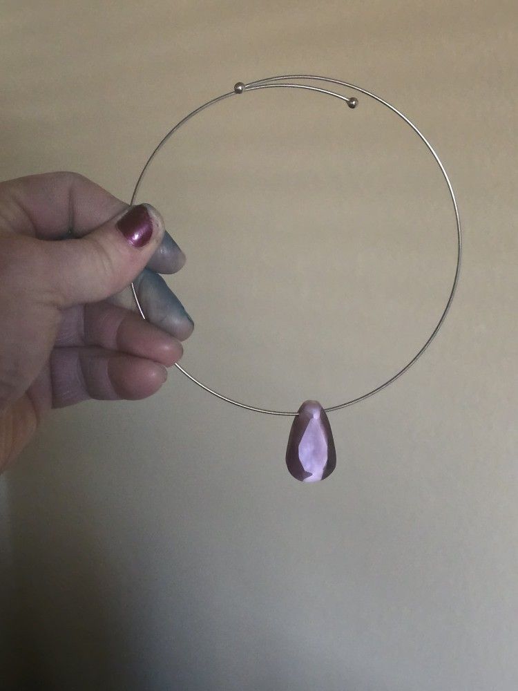 Lightweight Silver Necklace With Purple Stone