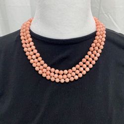 Women’s Triple Strand Necklace Coral Faux W/brooch