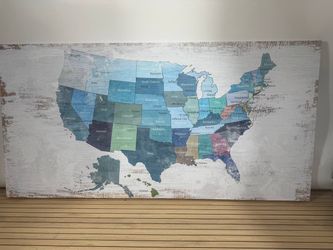 30x60” USA Map Canvas Wall Art for Home Office Bedroom, Wood Background, Framed