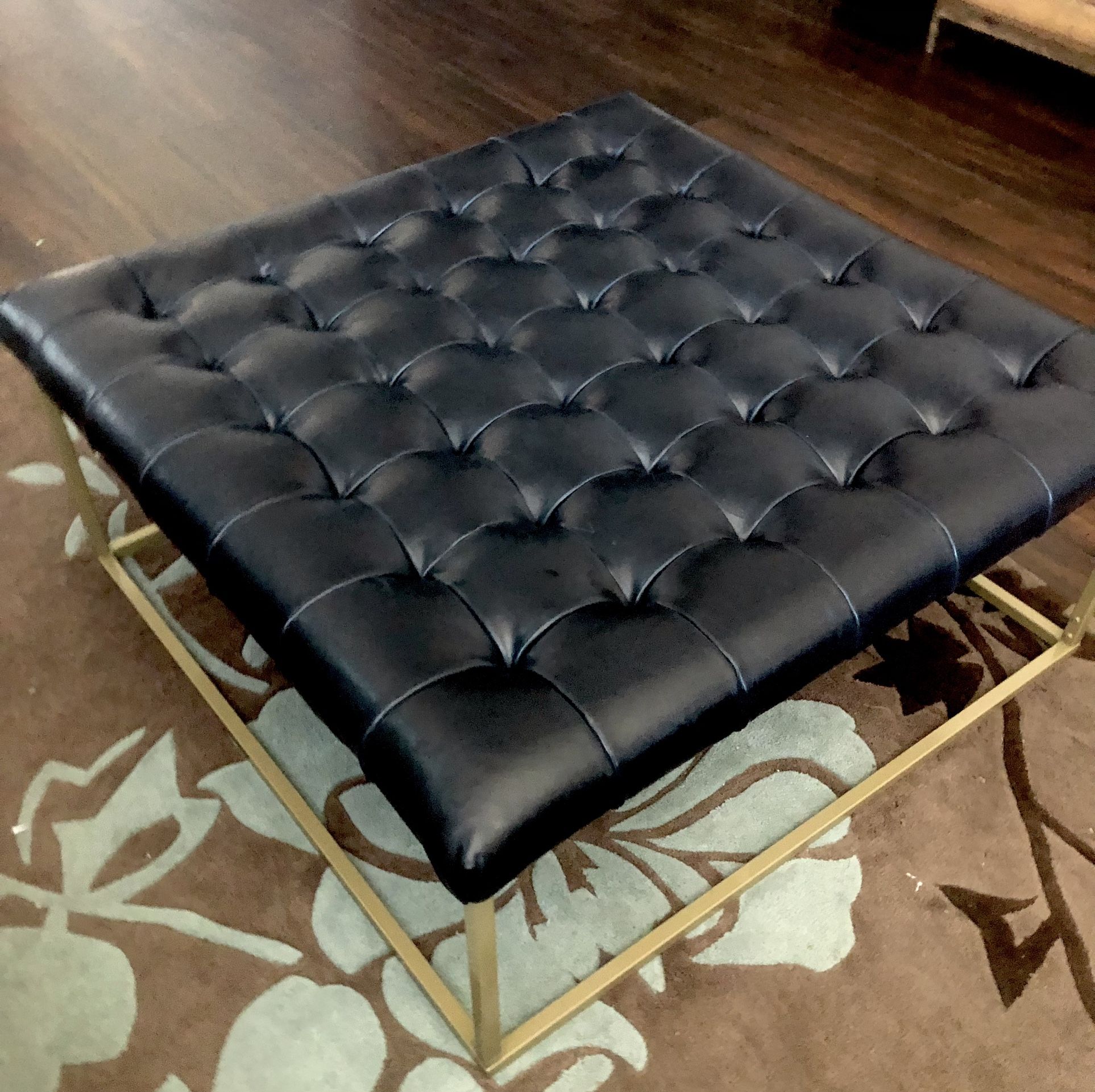 OTTOMAN World Market Leather Skylar Navy Blue table