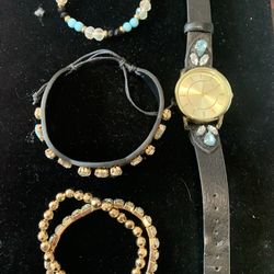 Watch Bracelet Set Blue And Clear Gems 