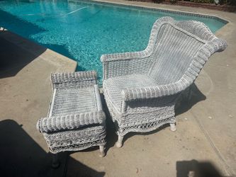 wicker chair and foot rest