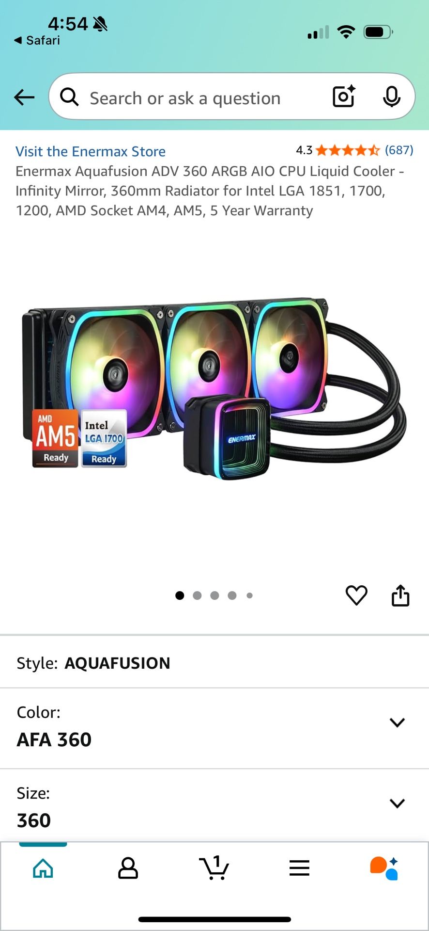 Enermax Aquafusion ADV 360 ARGB AIO CPU Liquid Cooler With Infinity Mirror