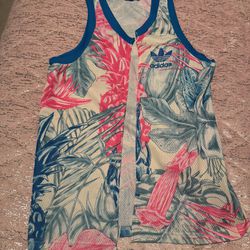Mens Small Adidas Tropical Basketball Jersey Open Front 