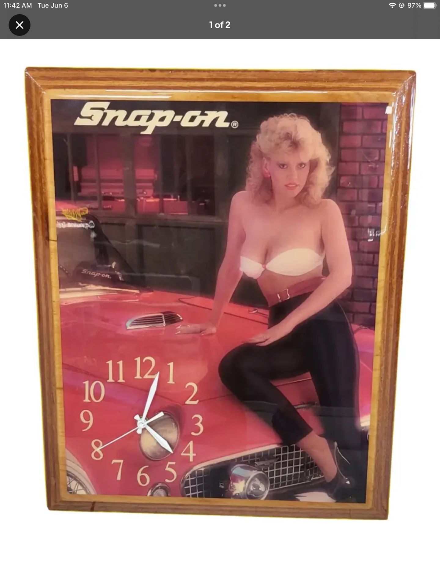 Vintage Snap-On 80s Pin Up Girl On Wooden Clock