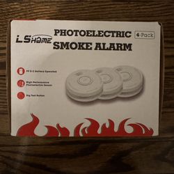 Pack of 3 LS Home Photoelectric Smoke Alarms New in Box Require 9 V  battery