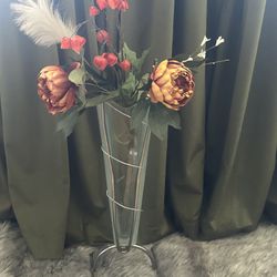 Vintage MCM Iron & Scalloped Glass Floor Vase
