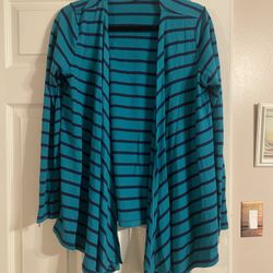 Michael By Michael Kors Teal Striped Cardigan Size Medium