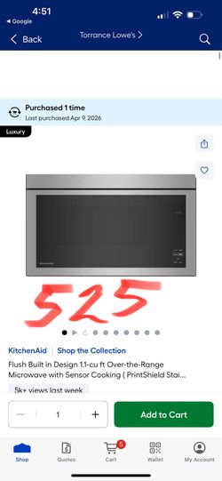 KitchenAid Shop the Collection Flush Built in Design 1.1-cu ft Over-the-Range Microwave with Sensor Cooking (PrintShield Stai..