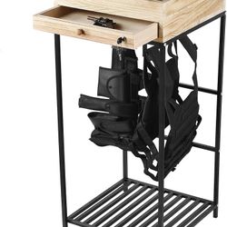  American Flag Tactical Duty Gear Rack with Gun Storage Drawer – Police Storage Shelf with Firearm Storage & Law Enforcement Organizer-Veterans &Polic