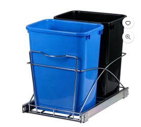 Dual 35Qt Pullout Trash Garbage Can, Smooth Steel Frame Slider 8.7Gal Capacity Under Kitchen Cabinet, Blue Black