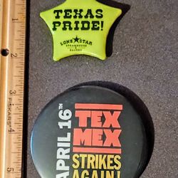 Texas Pride! Lonestar Steakhouse Saloon Tex-Mex Strikes Again Restaurant Collectible Lapel Pin Button Pinback Lot Of 2 A-1