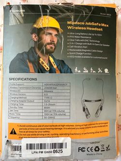 NEW Mipeace JobSafe Max Work Wireless Headset 100H Battery (Open Box)