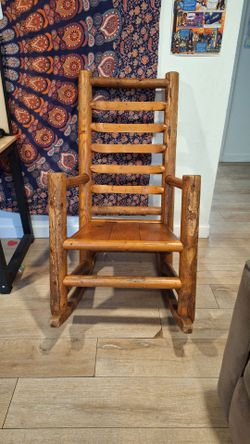 Rustic Wooden Ladder Back Rocking Chair