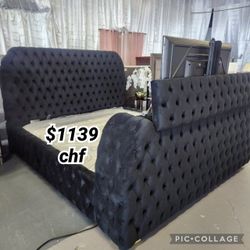 Black Queen Size Bed Frame With Fireplace Tv Lift 