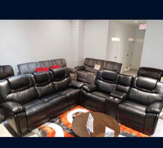 *Weekend Special*---Santiago Black Stunning Leather Reclining Sofa/Loveseat Sets---Delivery And Easy Financing Available 👏