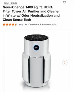 Shop Shark NeverChange 1400 sq. ft. HEPA Filter Tower Air Purifier and Cleaner in White w/ Odor Neutralization and Clean Sense Tech