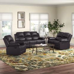 New Brown Leather Reclining Sofa Set