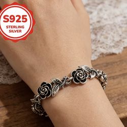 New Sterling Silver Flower Rose Bracelet 7.48 inches