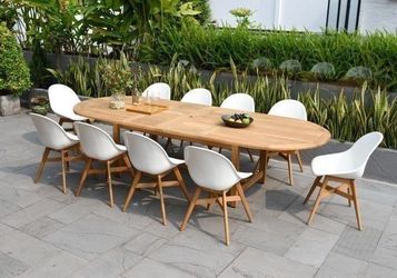 BRAND NEW Extendable Oval Outdoor Furniture 11 Piece 100% FSC Certified Teak Wood With White Chair Dining Set