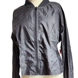 NWT GOOD AMERICAN Black Peplum Nylon Bomber  Large $115