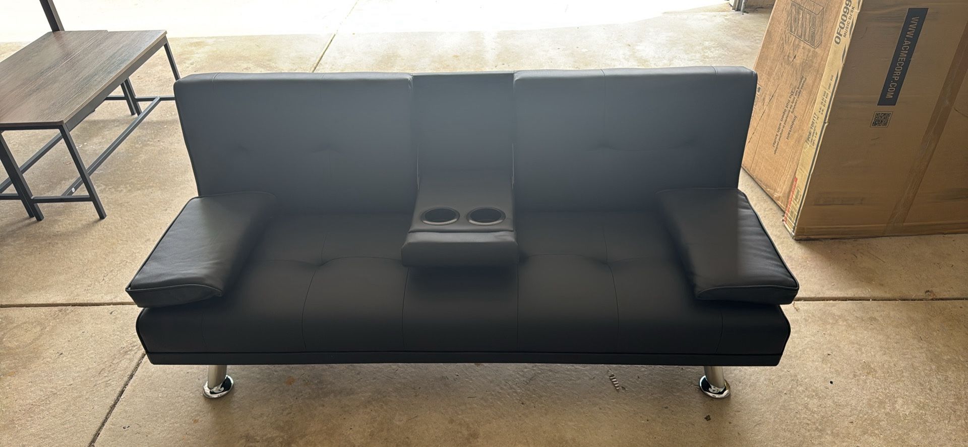 66” W Faux Leather Tufted Back Convertible Sofa