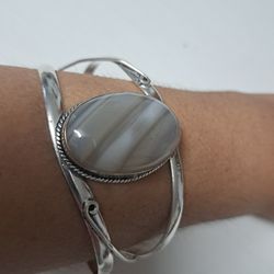 Stripped Jasper Silver Bangle Bracelet 