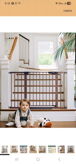 Baby Gate for Stairs 29.7-48 Inch Auto Close Walk Thru Dog Gate Brown
