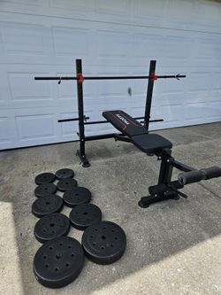 Adjustable Weight Bench with Squat Rack and Weights 100lb