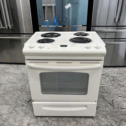 GE 30 inch slide-in electric stove in beige