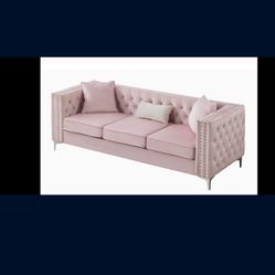 Pink  Velvet sofa with  diamond Shaped  Buttons