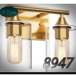 XPEHK Gold Vanity Lights for Bathroom,2-Light Bathroom Light Fixtures,Brushed Brass Gold