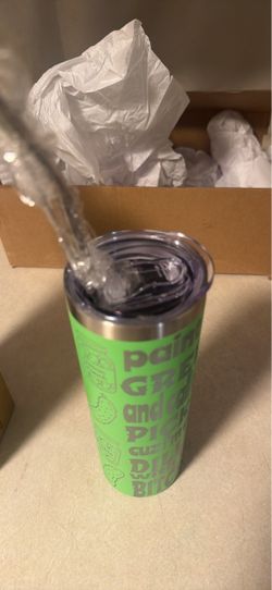 Pickle Green Stainless Steel Skinny Tumbler with Straw