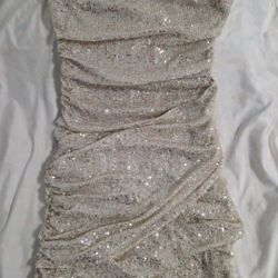 Biege Glitter Mini Dress