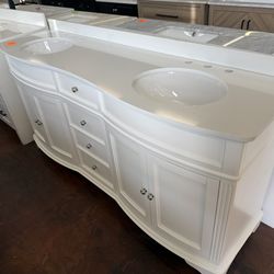 Terryn 72 in. Double Sink White Bath Vanity with White Engineered Stone Top