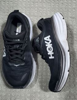 Hoka Bondi 8 Running Shoe Women Size 7.5D Wide Black/White
