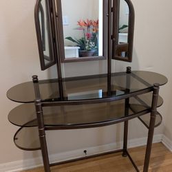 Metal and Glass Vanity with Mirrors
