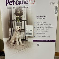 MidWest Homes for Pets 39 Inches Tall Walk-Through Steel Pet Gate, Pressure Mounted Dog Gate Measure