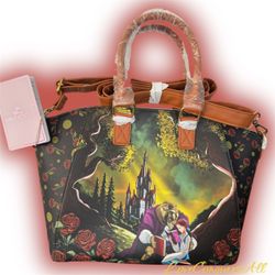 Loungefly Disney Beauty And The Beast Castle Roses Satchel Bag