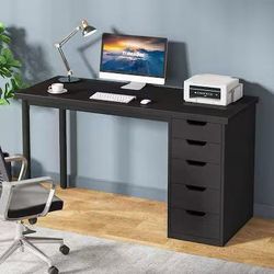 Havrvin 47 in. Rectangular Black 5-Drawer Computer Desk, Modern Study Writing Table for Home Office